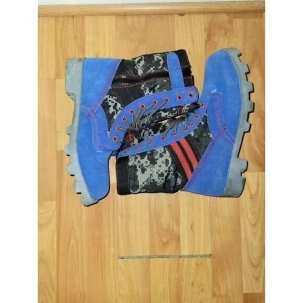 Double Red Camo Military Style Boots,‎ Red/Grey/Blue, Size US 8.5 Men's